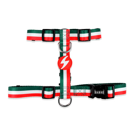 Dashi Stripes Green & Red Back Harness - adjustable guard harness for dogs, green and red stripes