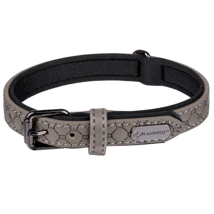 Flamingo Collar Patti Grey - elegant dog collar with lining, eco-leather and neoprene, embossed pattern