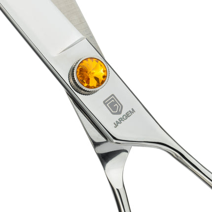 Jargem Straight Scissors - grooming scissors with long blades, symmetrical handle, and decorative screw