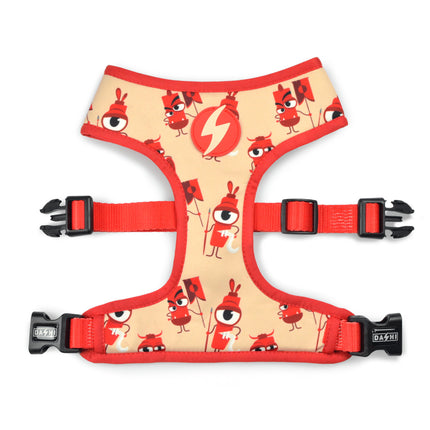 Dashi Tribes Neo Mesh Harness - non-choking, reversible dog harness made of neoprene, featuring a design with warrior creatures