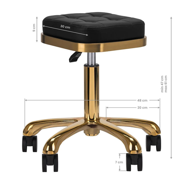 Activ - 1645 Gold Black - gold grooming stool, square, quilted seat, black