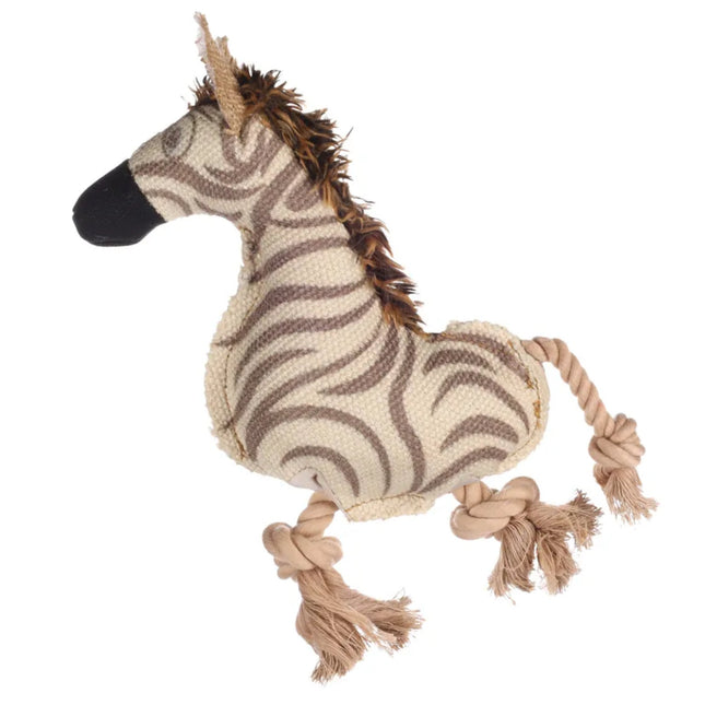 Flamingo Beige Zebra - dog toy, zebra with rope and squeaker, beige