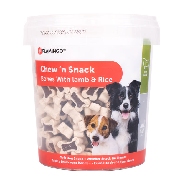 Flamingo Chew'n Snack Lamb & Rice Bones - training treats for dogs, with lamb and rice