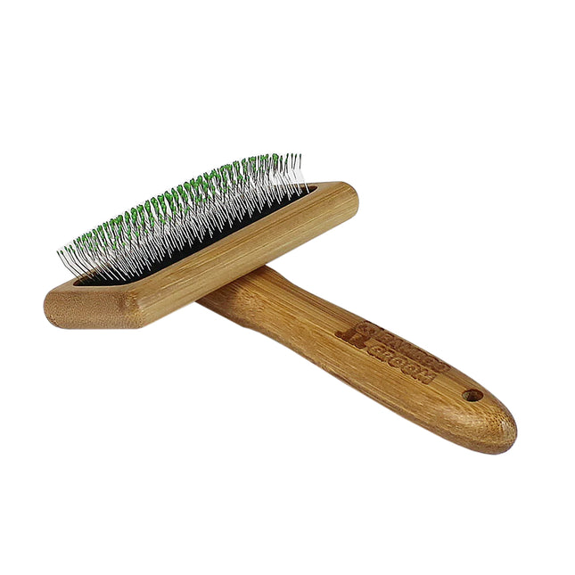 Bamboo Groom Soft Slicker Brush - bamboo slicker brush with safe pins, for medium dogs and cats