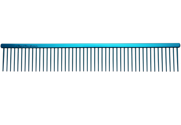 Chris Christensen Poodle Comb - professional, large metal comb with wide tooth spacing, blue