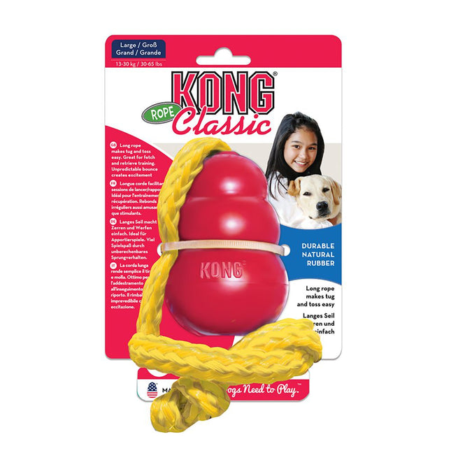 KONG Classic with Rope - rubber dog toy with rope