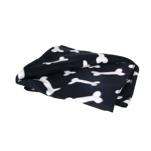 Flamingo Fleece Blanket Bones - soft polar blanket for dogs - black