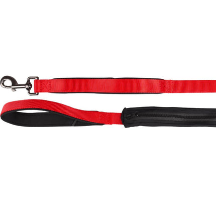 Flamingo Leash Kayga Red - nylon dog leash with flexible pouch and handles, red, 153cm/25mm