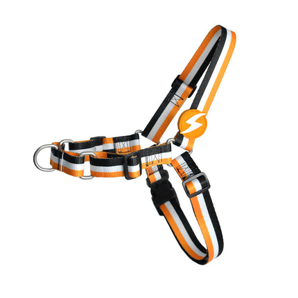 Dashi Stripes Orange & Black Front Harness - Norwegian Harness for Dogs, No-Pull, Stripes