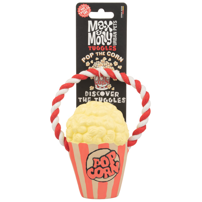 Max&Molly Pop the Corn - dog toy with rope, latex popcorn bucket with squeaker