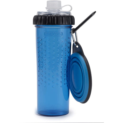 Dexas Snack - Duo Pet Bottle - dual-chamber bottle for food and water, with a silicone bowl