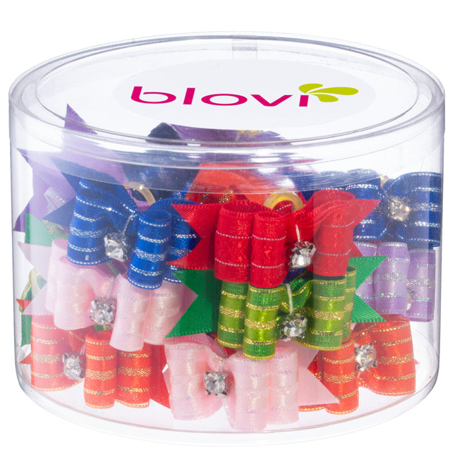 Blovi Bows Exclusive 25 pcs - exceptionally elegant bows for dogs with glitter thread and a rhinestone, on an elastic band