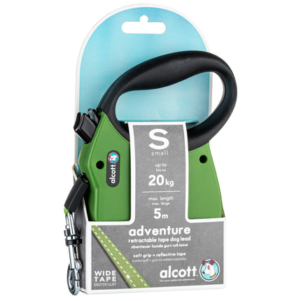 Alcott Adventure Retractable Leash Green - reflective automatic leash for dogs, green