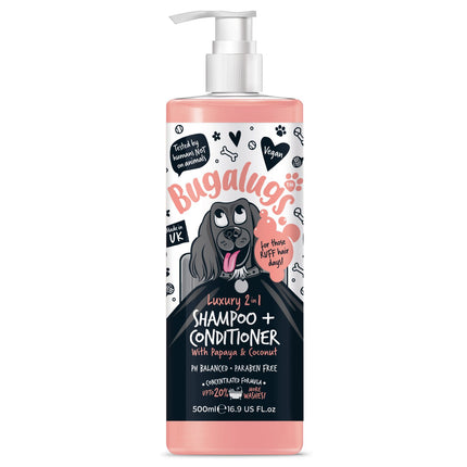 Bugalugs Luxury 2in1 Papaya & Coconut Shampoo - shampoo with conditioner for dogs, cleanses and nourishes