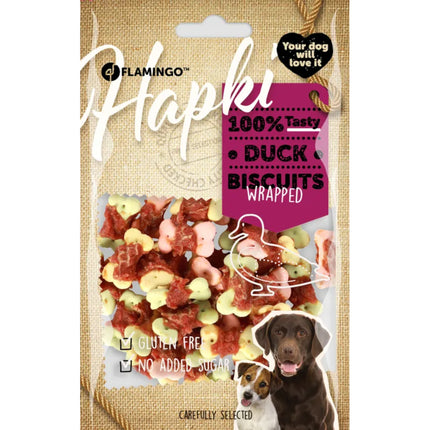 Flamingo Hapki Duck Biscuits Wrap - colorful dog biscuits with duck