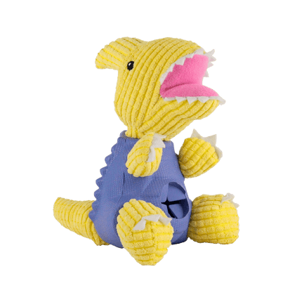 Dashi Parry Dino Toy - dog toy, dinosaur with a treat opening, blue - yellow