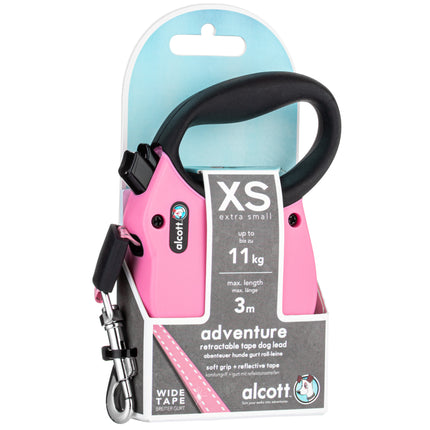 Alcott Adventure Retractable Leash Pink - reflective automatic leash for dogs, pink