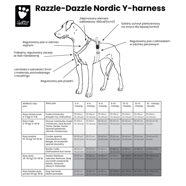 Hurtta Razzle - Dazzle Y - Harness Beetroot - adjustable guard harness for dogs - 35 - 45cm