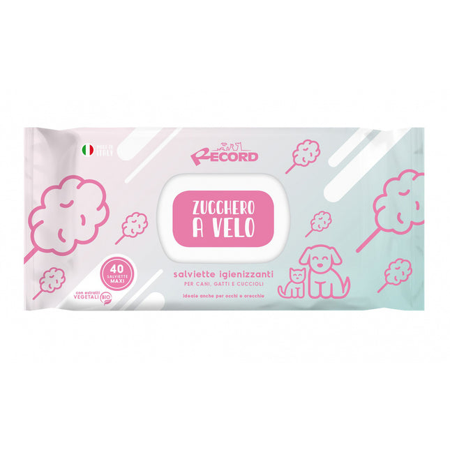 Record Sugar Veil Wipes 40 pcs - universal wipes for cleaning the fur, eyes, and ears of dogs and cats, cotton candy scent