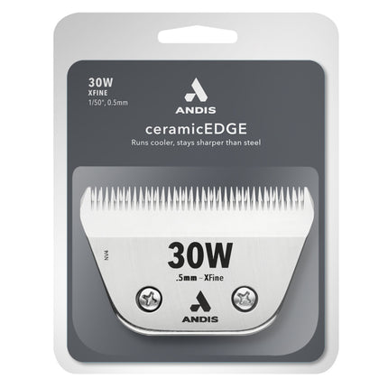 Andis Ceramic EDGE 30W XFine Wide Blade - wide ceramic blade for Snap-On clippers, chrome-plated steel