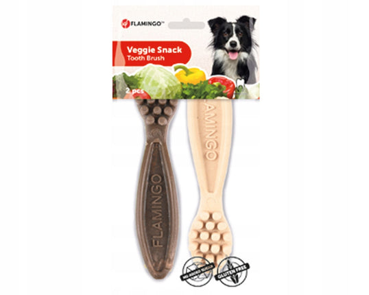 Flamingo Veggie Snacks - dental chews for large dogs in the shape of a toothbrush