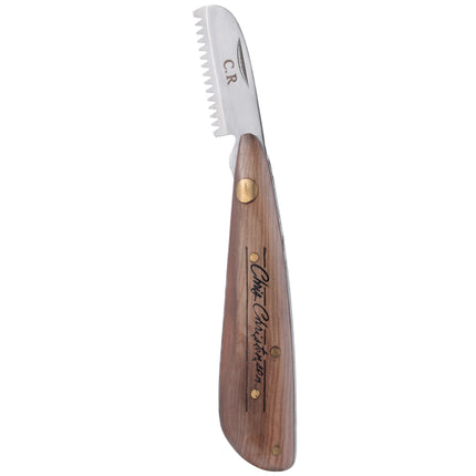 Chris Christensen Folding Stripping Knife - professional trimmer with a wooden folding handle