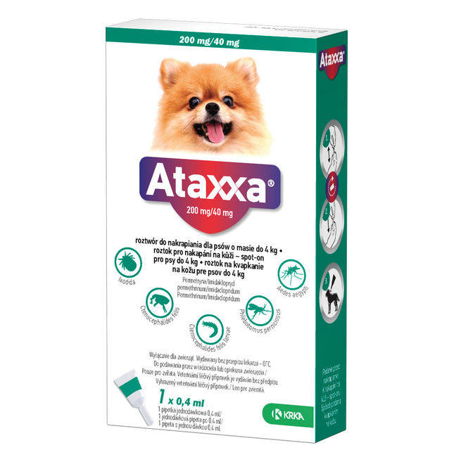 Ataxxa 200mg/40mg - drops for fleas, ticks, and mosquitoes for dogs weighing up to