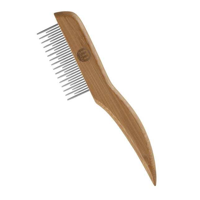 Mikki Bamboo Shedding Anti-Tangle Comb - bamboo comb with mixed tooth spacing, rotating pins