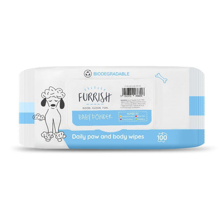 Furrish Baby Powder Bath Wipes 100 pcs - wipes for cleaning dogs' paws and fur, with a powder scent