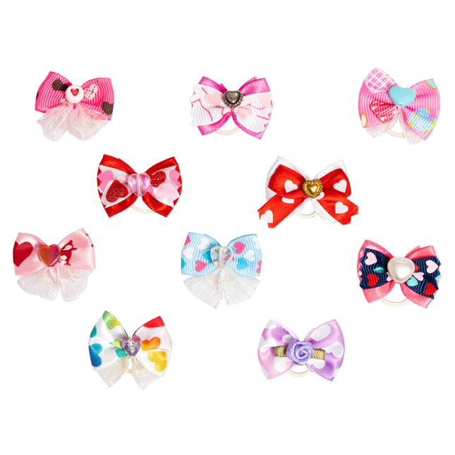 Groom Professional Love Heart Bows Pack of 100 - cute heart-patterned bows for dogs