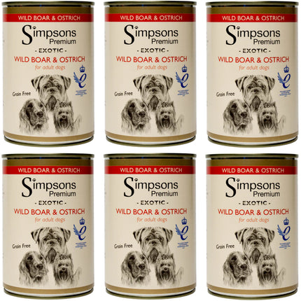 Simpsons Premium Wild Boar & Ostrich Casserole - wet food for dogs, with wild boar meat, ostrich, and organic vegetables, grain-free