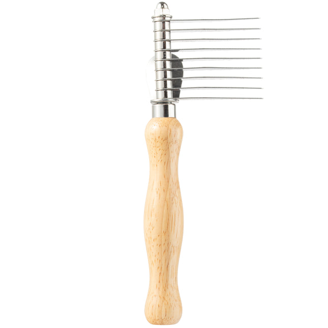 Chadog slicker brush with a wooden handle and long side blades