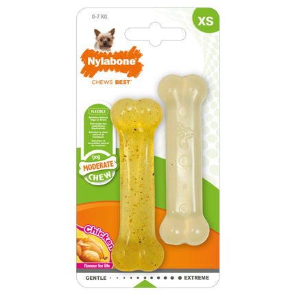 Nylabone Moderate Chew Twin Pack XS - chew toys for small dogs, with a chicken flavor