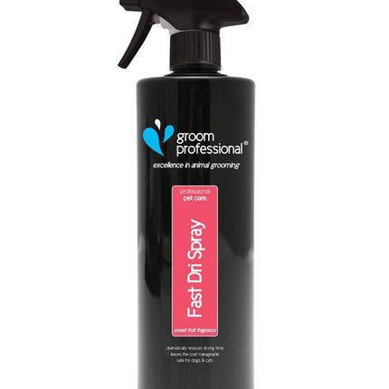 Groom Professional Fast Dri Spray - a formula that reduces drying time by 50%, with a sweet fruit scent.