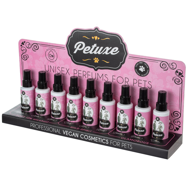 Petuxe Perfume Set - set of nine perfumes for dogs and cats, with a display stand