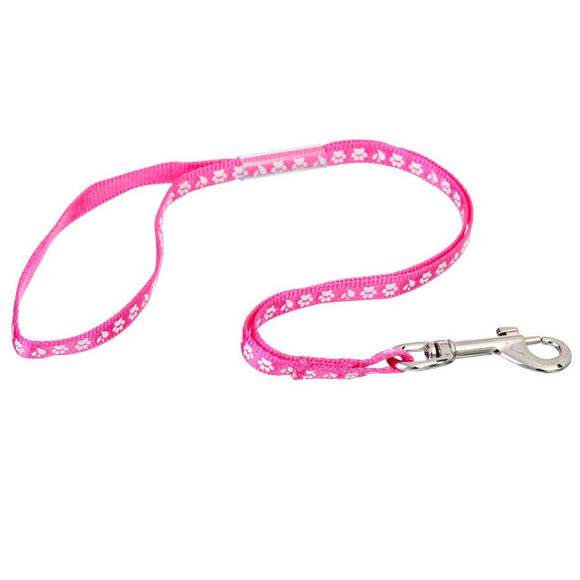 Groom Professional Arno Pink - nylon grooming leash with white paw print design, pink, width 1cm