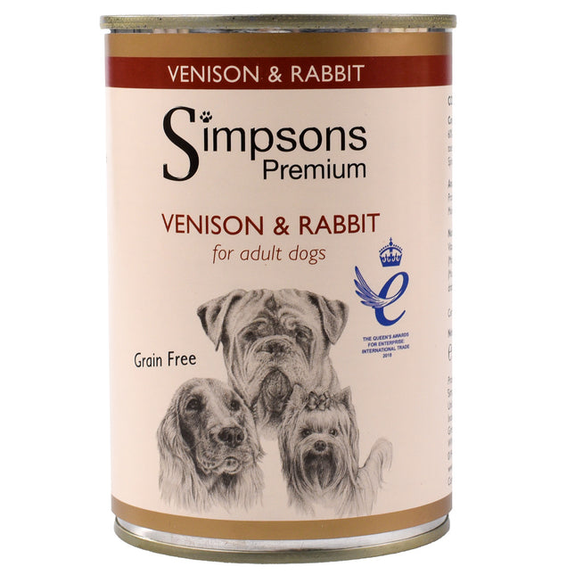 Simpsons Premium Venison & Rabbit Casserole - grain-free food for adult dogs, with game meat, rabbit, and vegetables - 24x