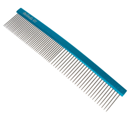 Miranda Belinda 01 - curved comb with an aluminum handle and a mixed tooth spacing of 50/50