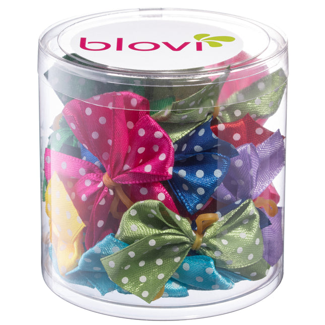 Blovi Bows Polka Color 25 pcs - colorful polka dot bows for dogs, satin with elastic band