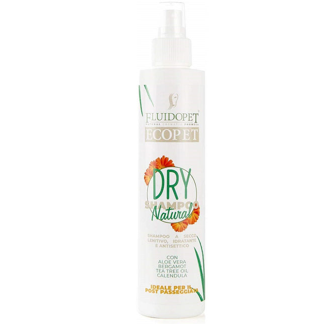 FluidoPet Natural Dry Shampoo - natural dry shampoo for pets with bergamot, calendula, and aloe vera.