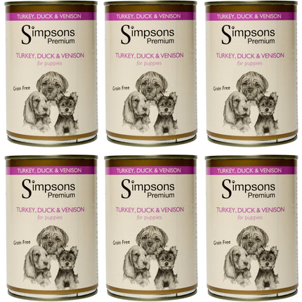 Simpsons Premium Puppy Turkey, Duck & Venison Casserole - wet food for puppies, with turkey, duck, venison, and vegetables, grain-free