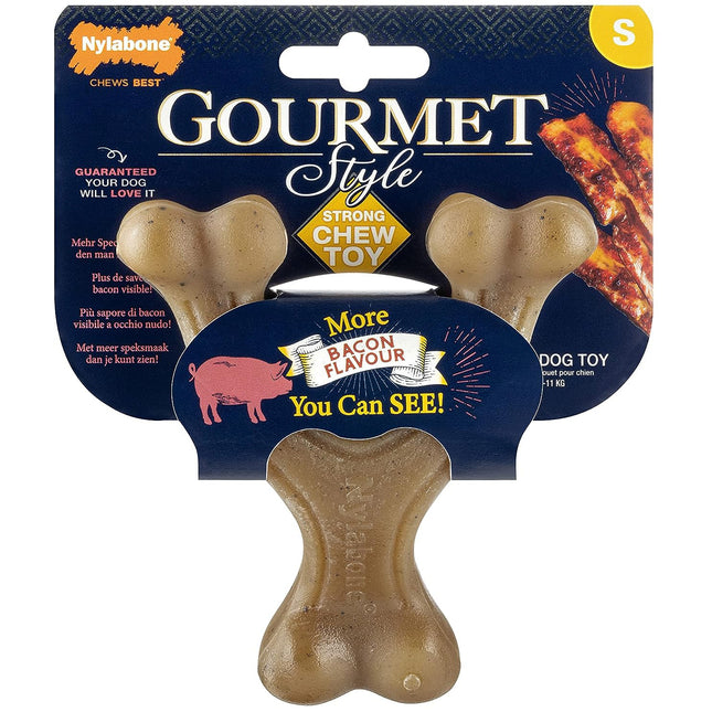 Nylabone Gourmet Wishbone Bacon - durable chew toy for dogs, intense bacon flavor