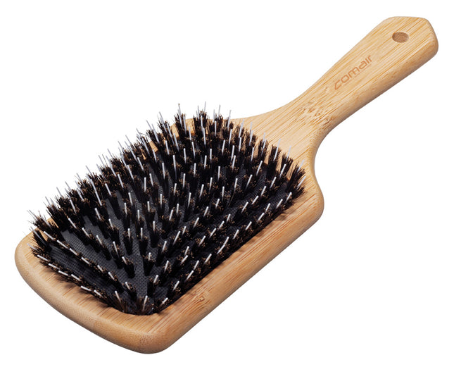 Comair Bamboo Line Paddle - large bamboo brush with boar bristles, featuring a detangler