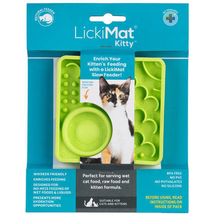 LickiMat Kitty - slow feeding mat for kittens and adult cats, with built-in bowl