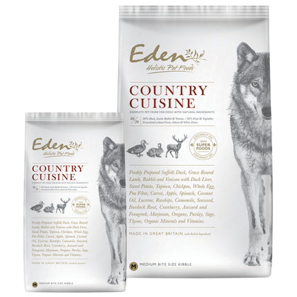 Eden Country Cuisine size M/L - dog food for medium and large breeds, with duck, lamb, rabbit, and game.