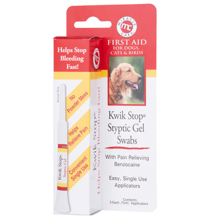 Kwik Stop Styptic Gel Swabs 3x0.75ml - bleeding control swabs for dogs, cats, and birds