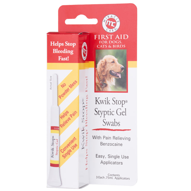 Kwik Stop Styptic Gel Swabs 3x0.75ml - bleeding control swabs for dogs, cats, and birds