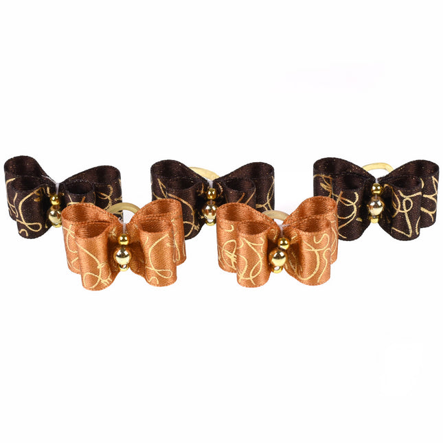 Blovi Bows 25 pcs - elegant bows for dogs in shades of brown and gold, on an elastic band