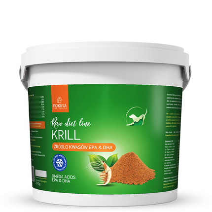 Pokusa RawDietLine Krill - freeze-dried krill powder for dogs and cats, a source of Omega fatty acids, EPA, and DHA.