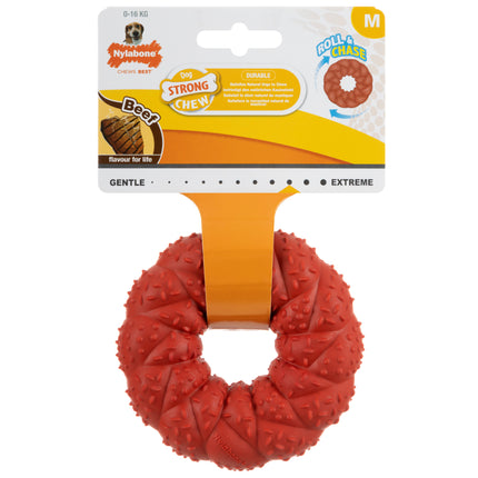 Nylabone Strong Braided Ring Beef - strong rubber fetch toy for dogs, with a beef flavor